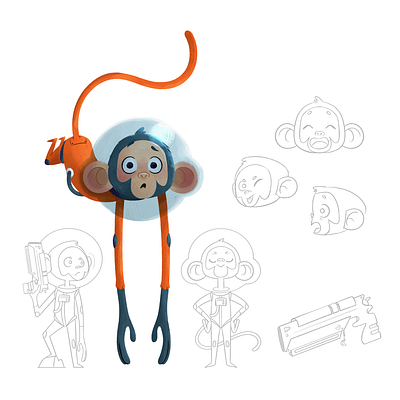 space monkey 🍌 animal art character concept digital drawing expression illustration monkey orange pose space