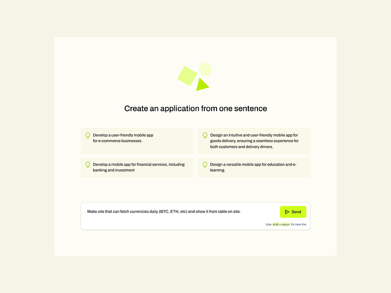 App builder assistant - Start screen ai app builder chatgpt claude cursor design no code product design ui ux