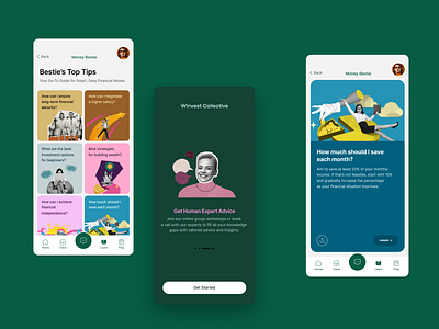 Financial app for women app branding design finance financial advice mobile app mobile flow onboarding product design tips ui user experience ux vibrant design