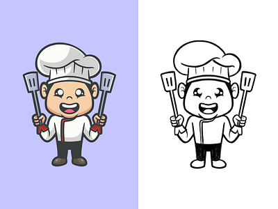 Cute Chef Mascot branding cartoon catering chef cook cuisine culinary cute design graphic design identity illustration kitchen logo mascot recipe restaurant