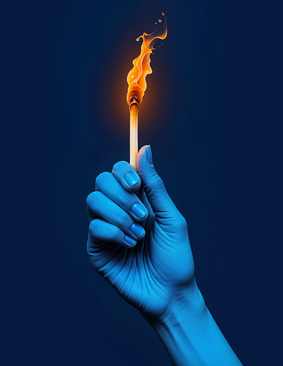 Match in the Dark blue burning fire hand liquid match wallpaper