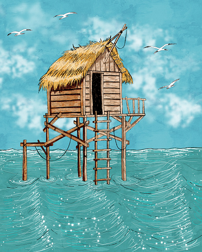 fisherman's hut children drawing fairy fisher fisherman home house hut kids ocean sea sketch