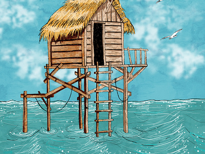 fisherman's hut children drawing fairy fisher fisherman home house hut kids ocean sea sketch