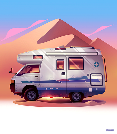 Dunes beautiful ev illustration light offroad travel van vanlife vlog