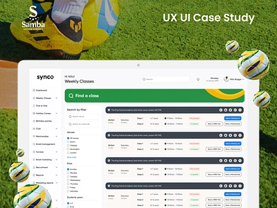 Samba Soccer Schools | Dashboard dashboard platform product management user experience user interface ux ui design website