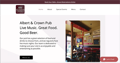 Website Design - Albert & Crown Pub food industry restaurant website design wix