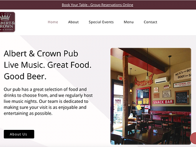 Website Design - Albert & Crown Pub food industry restaurant website design wix