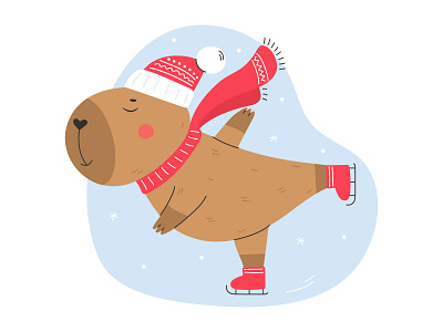 Capybara ice skating illustration capybara card christmas design graphic design holiday ice skating illustration print sport vector winter winter activity winter sport