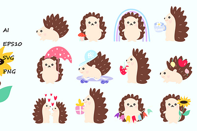 Hedgehogs Vector Clipart character clipart graphic design illustration vector