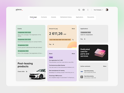 LeaseTech Customer System ailleron banking dashboard design desktop fintech leasing platform ui ux