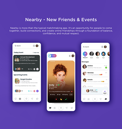 The app "Nearby - New Friends & Events" designed by Ansysoft adobeillustrator adobephotoshop adventurous experiences figma friendship mobiile app relationships stigma traveling