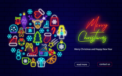 Christmas banner in neon style banner christmas graphic design icons illustration neon web