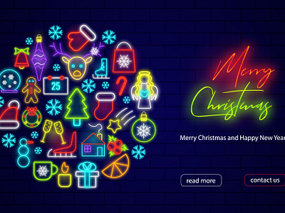 Christmas banner in neon style banner christmas graphic design icons illustration neon web