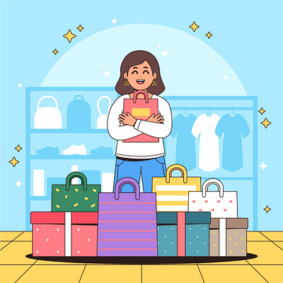 Happy shopping box cartoon character colorful cute design girl graphic design happy illustration people shop shopping smile women