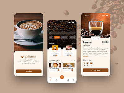 Coffee App - UI Design app app design coffee coffee app coffee app design coffee brand figma figma design figma tool mobile app ui ui design ui designer uiux user interface user interface design