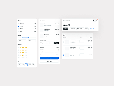 Shop filter & checkout design experience filter library mobile process products shopping cart stand ui ui ui kit ux web
