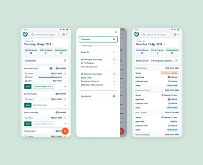 Health Screening Dashboard dashboard design health medical mobile patient schedule screening table ui ux visit