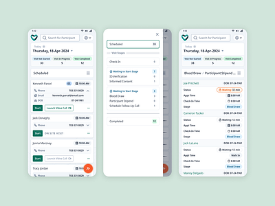 Health Screening Dashboard dashboard design health medical mobile patient schedule screening table ui ux visit