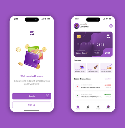 Romero- Kids Savings App design ui