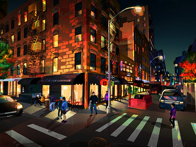 Fall on the Spring St. city colourful illustration lights new york nyc print vector