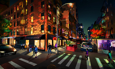 Fall on the Spring St. city colourful illustration lights new york nyc print vector