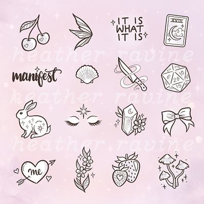 Mini Tattoo Collection crystals cute tattoos first tattoo horror kawaii kawaii tattoos magic tattoo designs manifestation mini tattoo designs minimalist minimalist tattoo art simple tattoo designs small tattoos spiritual tattoo art subtle tattoos tarot tarot inspired tattoo ready witchy witchy tattoo art