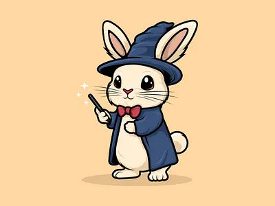 Cute Little Rabbit Magician Character Mascot Vector Style animation art brand character design fantasy flat graphic design illustration logo magic mascot modern rabbit vector wand wizzard