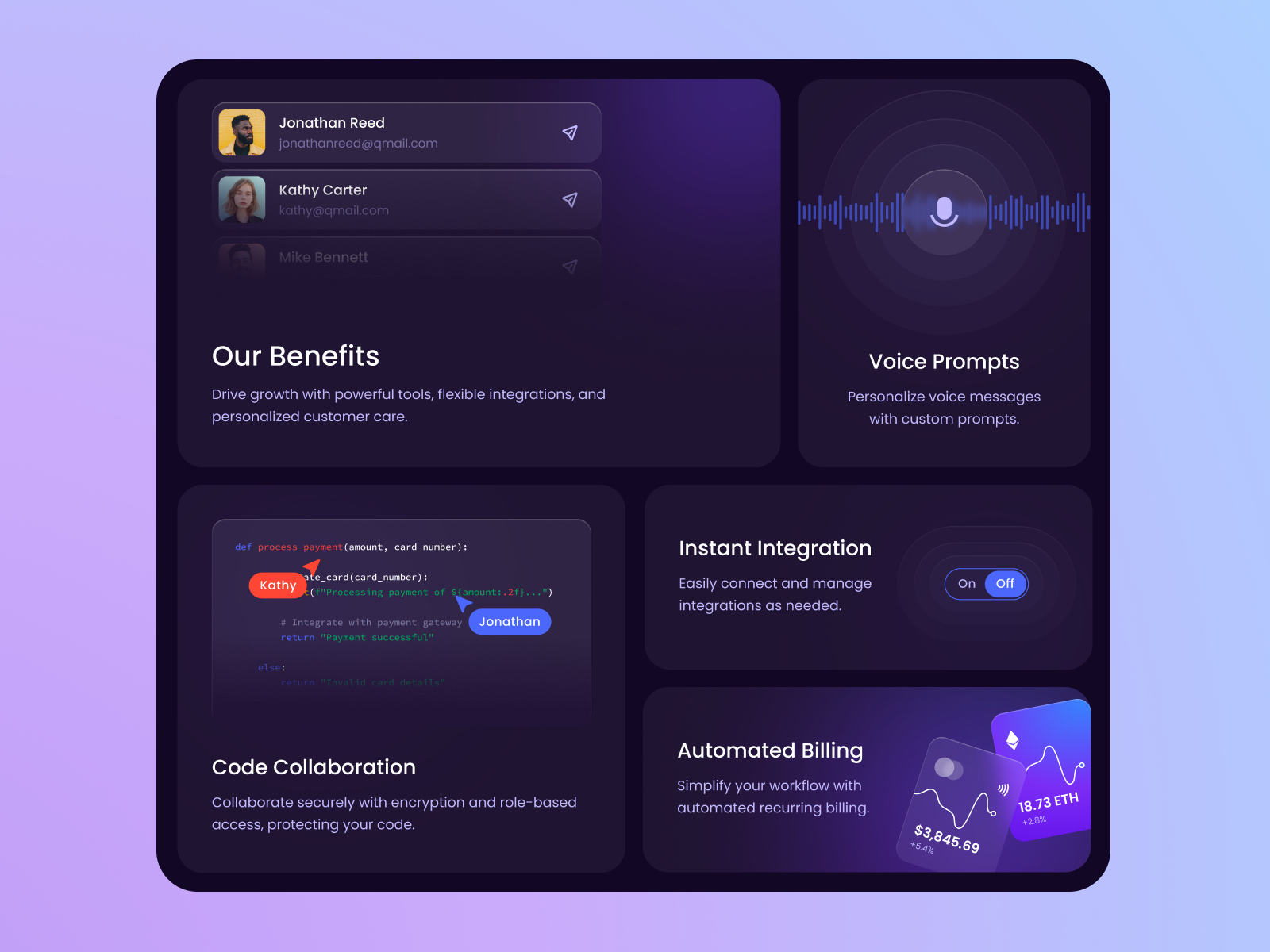 Pitarda - SaaS Framer Template Platform Block bento bento cards bento grid bentobox dark design framer landing saas ui web design webdesign