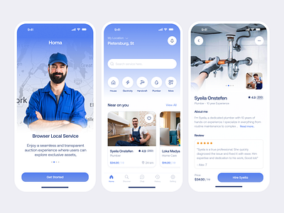 Home Care Service - Mobile Apps application card clean design electricity handcraft home care house house works mobile application mobile service home plumber professional review service ui uiux user experience utilities ux