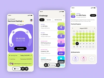 Intermittent Fasting App Platform Prototype android app design app interaction challenge diet fasting app fasting tracker graphic design health healthcare intermittent fasting app ios minimal mobile app prototype statistics timer ui uiux ux