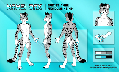 White Tiger Furry Fursona Ref Sheet Finished By Maniac_Designz commissionart commissionsopen2024 digital art furryart furryartist furrycommunity fursona male tiger fursona maniac designz tiger tiger art tiger furry tiger fursona tiger reference sheet white tiger