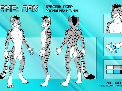 White Tiger Furry Fursona Ref Sheet Finished By Maniac_Designz commissionart commissionsopen2024 digital art furryart furryartist furrycommunity fursona male tiger fursona maniac designz tiger tiger art tiger furry tiger fursona tiger reference sheet white tiger