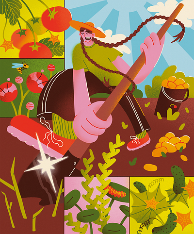 village 2d character character design digital illustration garden gardening girl illustration vegetables village