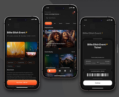 Event Booking App | Dark | Light Mode 3d app design color theory concept dark mode event figma light mode ui uiux