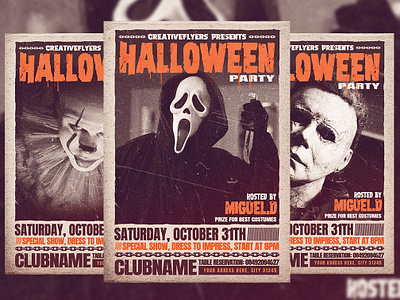 Retro Halloween Poster Design creative creativeflyer creativeflyers flyer templates ghostface graphic design halloween flyer halloween party horror horror movie poster poster retro poster