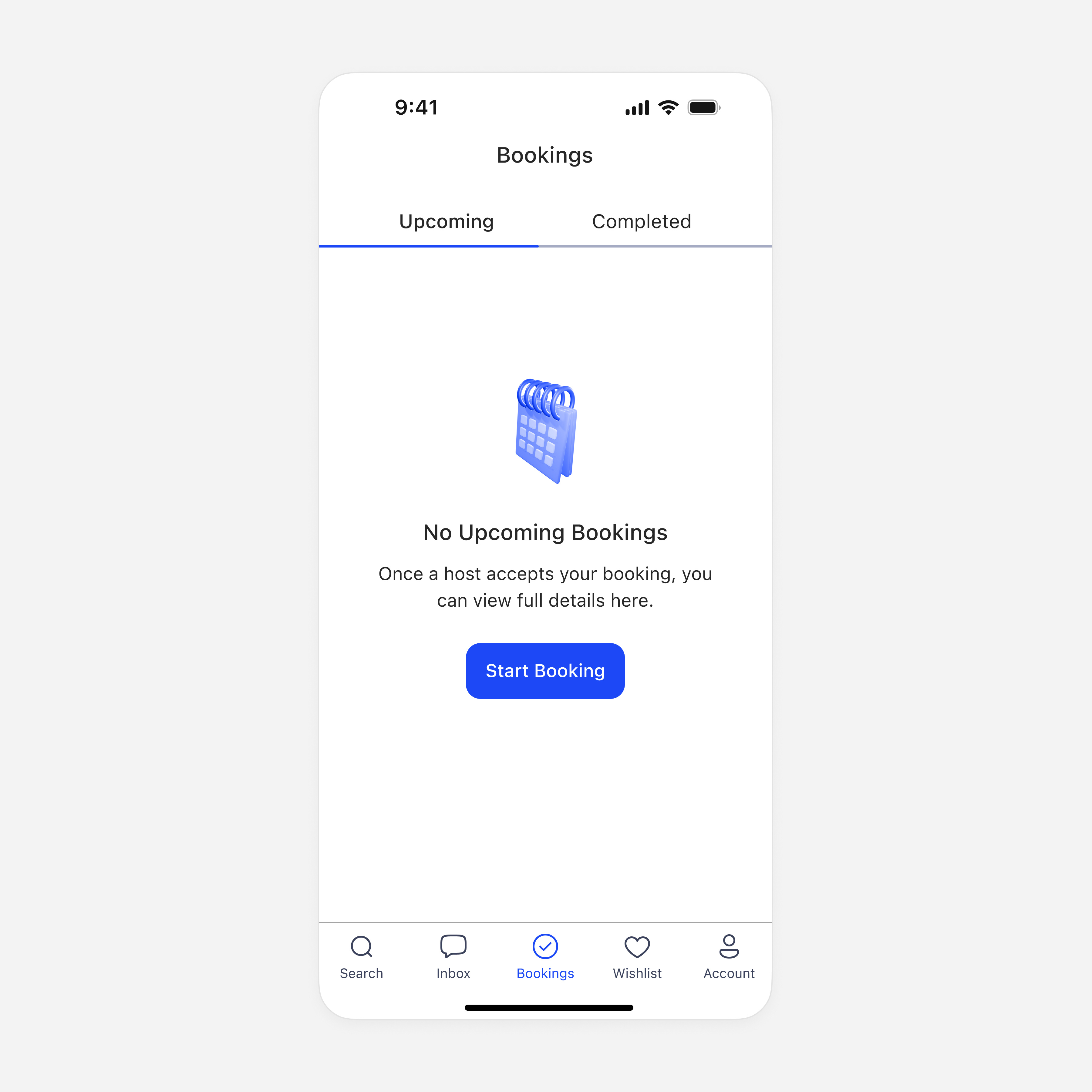 Empty State Shot 🔵 app appdesign blue booking bookings branding dailyui design designshot empty emptystate figma illustration ios logo stay travelling ui ux vacation