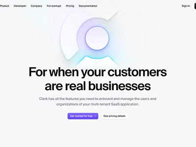 Hero for new Clerk b2b SaaS page design hero icons interface landing page marketing site marketing website ui user experience user interface ux website