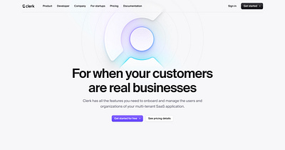 Hero for new Clerk b2b SaaS page design hero icons interface landing page marketing site marketing website ui user experience user interface ux website