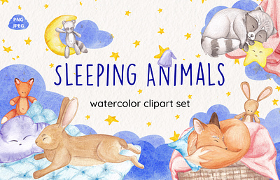 Watercolor sleeping animals animals artwork design graphic design illustration nature stock watercolor