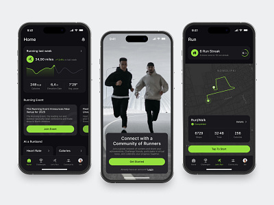 Running Mobile App Concept app clean dark design fireart fitnes map run ui ux