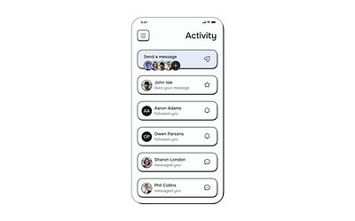 Activity Page activity app border branding design figma follow graphic design icon illustration like logo menu message ui ux