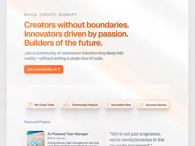 Redesign of a no-code community website hero section ui web design