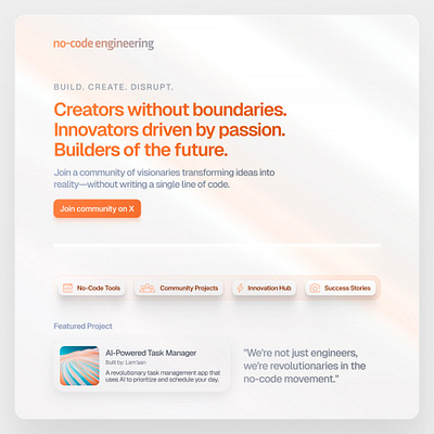 Redesign of a no-code community website hero section ui web design