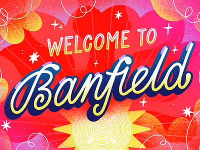 Banfield onboarding card calligraphy handwriting procreate red texture type typography welcome