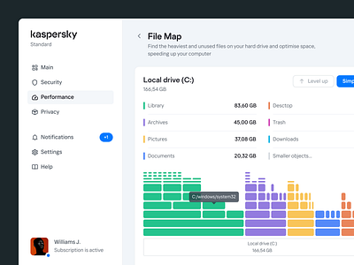 Security App — File Map antivirus app b2b b2c clear concept dark theme dashboard defender desktop drive file map kaspersky light product design saas ui utility ux