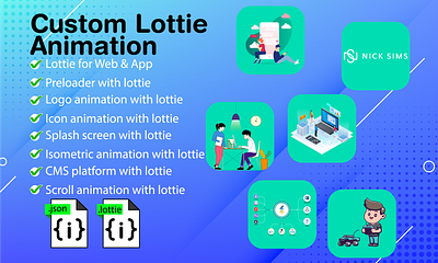 Lottie JSON animation gig image 2d animation after effect animation character animation icon animation json logo animation lottie motiongraphics