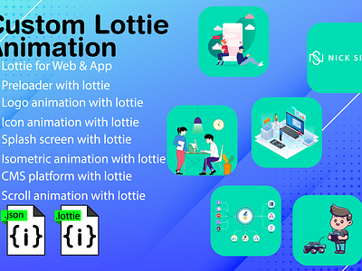 Lottie JSON animation gig image 2d animation after effect animation character animation icon animation json logo animation lottie motiongraphics