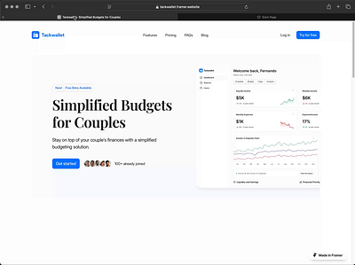 Tackwallet website and dashboard redesign couples dashboard finances framer wallet website