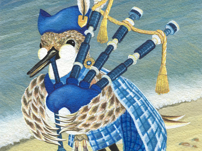 Sand Bag Piper | Gouache Paint Illustration animal art art print artist artwork bag pipes beach bird commission decor freelance gouache illustration illustrator nature paint painter painting wall art watercolor