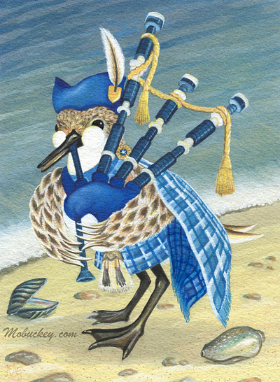 Sand Bag Piper | Gouache Paint Illustration animal art art print artist artwork bag pipes beach bird commission decor freelance gouache illustration illustrator nature paint painter painting wall art watercolor